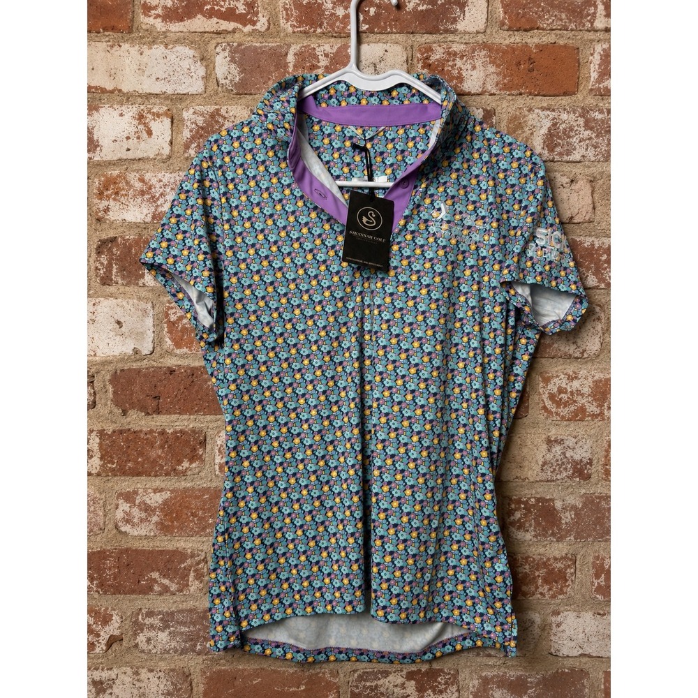 NWT Swannies Golf Kellie Polo Shirt Floral Womens L Preppy Tournament Sporty